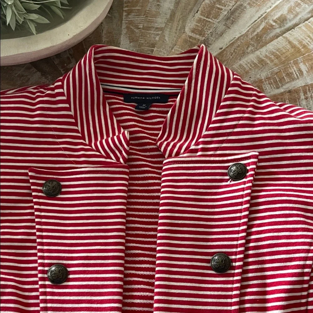 Striped Red and White Women's Jacket - Picture 3 of 5